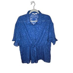 Marc New York Women's Blue Sheer Button Down Blouse Size Large